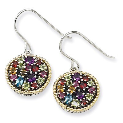 Multi Gemstone Earrings Sterling Silver &amp; 14k Gold QTC336