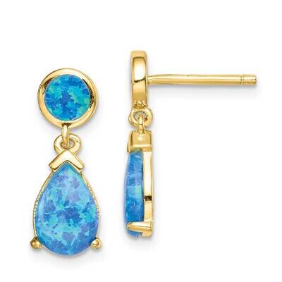 Created Blue Opal Teardrop Post Dangle Earrings Sterling Silver Gold-tone QE15397, MPN: QE15397, 88…