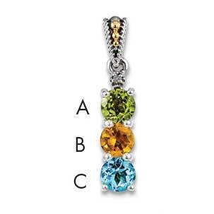 Three-stone and Diamond Mother&#39;s Pendant Sterling Silver &amp; 14k Gold QMPD24/3SY, MPN: QMPD24/3SY,