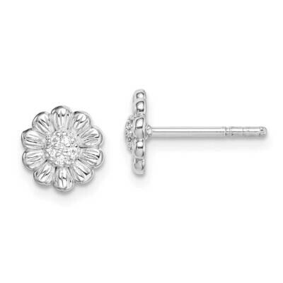 Flower Post Earrings Sterling Silver Rhodium-plated CZ Diamond QE14950, MPN: QE14950, 883957948614