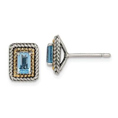 Light Swiss Blue Topaz Post Earrings Sterling Silver with 14k Gold Accent QTC1614, MPN: QTC1614, 88…