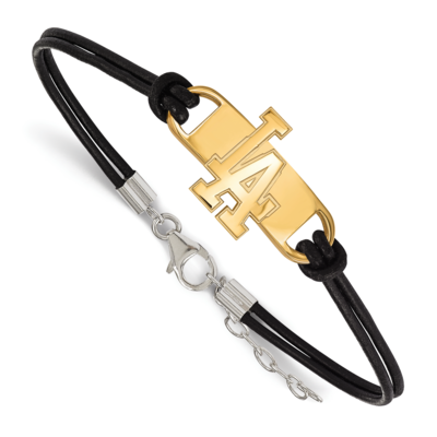 MLB Los Angeles Dodgers Small Center Leather Bracelet Gold-Plated on Sterling Silver GP028DOD-7, MP…