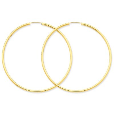 Round Endless 2mm Hoop Earrings 14k Gold Polished H988, MPN: H988, 883957900827