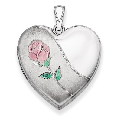 Rose Locket Sterling Silver 24mm Satin, Enameled, Diamond-cut QLS415, MPN: QLS415, 883957144467