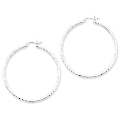 2.25mm Diamond Cut Hoop Earrings Sterling Silver Rhodium-plated QE4476, MPN: QE4476, 883957930954