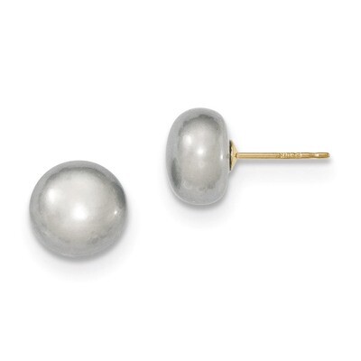 9-10mm Grey Button Cultured Pearl Stud Earrings 14k Gold X90BG, MPN: X90BG, 191101433405