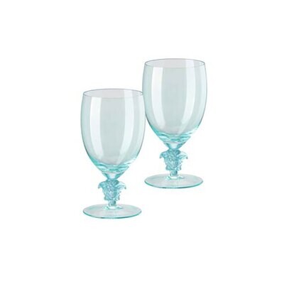 Versace Medusa Lumiere 2/Short Stem - Teal Water Goblet Set Of Two 7 1/2 Inch 16 oz, MPN: 69129-321…