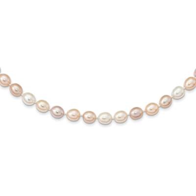 8-9mm Rice Pink Purple White Alternating Color Cultured Freshwater Pearl Necklace 14k Gold XF764-18…