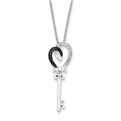 Black &amp; White Diamond Heart Key Pendant Sterling Silver QP2378, MPN: QP2378, 818050010807