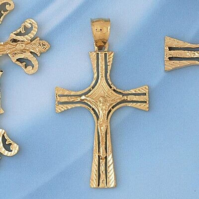 Dazzlers Jewelry Jesus Christ on Cross Pendant Necklace Charm Bracelet in Yellow, White or Rose Gol…