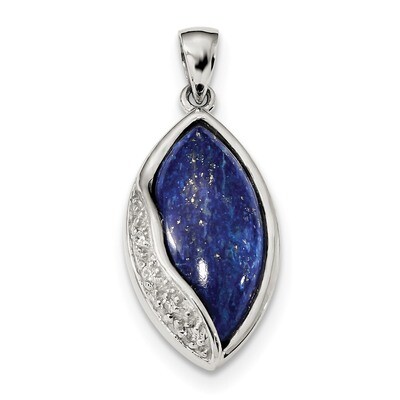 CZ Diamond and Lapis Pendant Sterling Silver Rhodium-plated Polished QP4986, MPN: QP4986, 883957781…