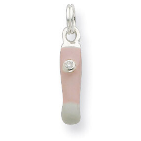 CZ Pink Enameled Make-up Brush Charm Sterling Silver QC7072