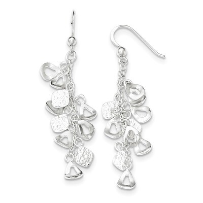 Polished Chain with charms Dangle Shepherd Hook Earrings Sterling Silver QE11469