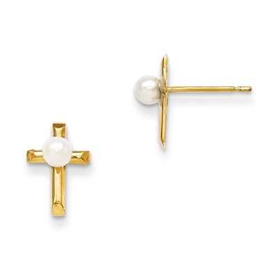 Cultured Pearl Children&#39;S Cross Post Earrings 14k Gold GK698, MPN: GK698, 191101903410