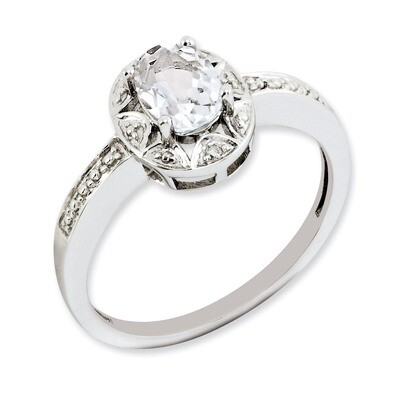 April White Topaz Ring Sterling Silver Diamond QBR10APR, MPN: QBR10APR, 886774187693