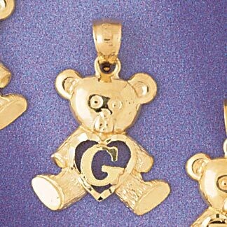 Dazzlers Jewelry Initial G Teddy Bear Pendant Necklace Charm Bracelet in Yellow, White or Rose Gold…