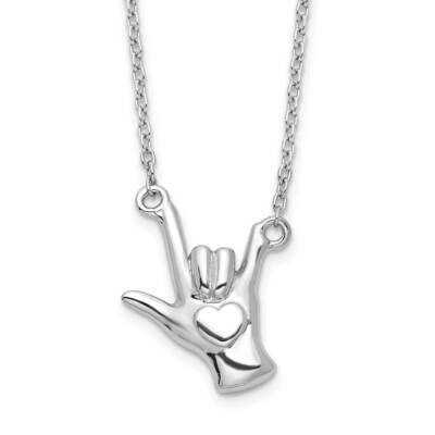 I Love You Hand Signal Necklace 18 Inch Sterling Silver Rhodium-Plated QG6089-18, MPN: QG6089-18, 1…