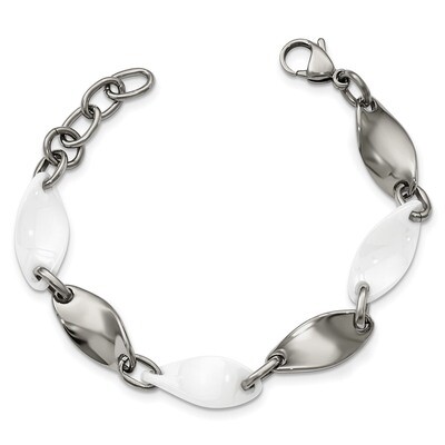 White Ceramic Polished Bracelet Stainless Steel SRB2127-7.75 by Chisel, MPN: SRB2127-7.75, 19110164…