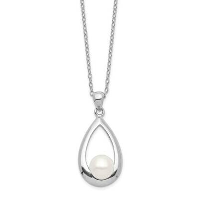 6-7mm White Button Freshwater Cultured Pearl Necklace Sterling Silver Rhodium Plated QH5496-17, MPN…