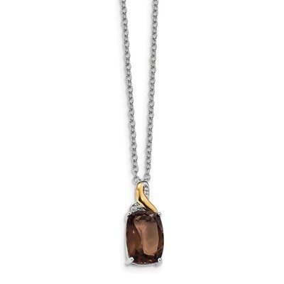 Smoky Quartz &amp; Diamond Necklace Sterling Silver &amp; 14k Gold QG2740-18, MPN: QG2740-18, 685146725507