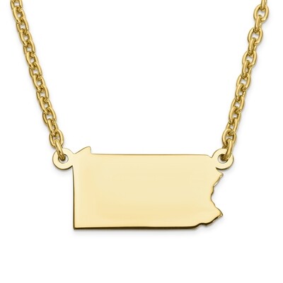 Pennsylvania State Pendant Necklace with Chain 14k Yellow Gold Engravable XNA706Y-PA, MPN: XNA706Y-…
