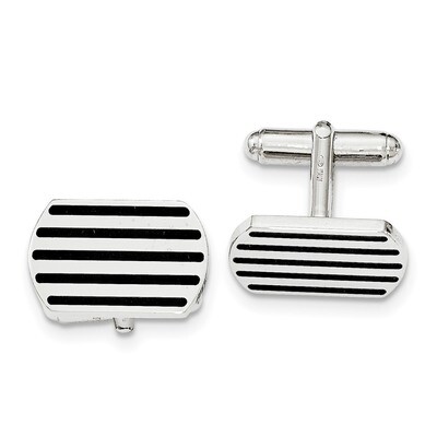Black 5 Stripe Enamel Cuff Link Sterling Silver QQ572