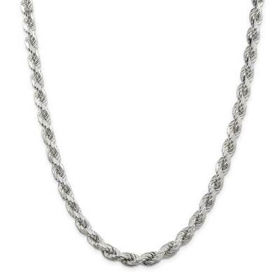 7mm Diamond-Cut Rope Chain 36 Inch Sterling Silver QDC140-36, MPN: QDC140-36,