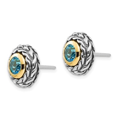 Light Swiss Blue Topaz Post Earrings Sterling Silver &amp; 14k Gold QTC1306, MPN: QTC1306, 886774378497