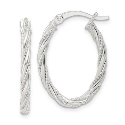 Twisted Rope Oval Hoop Earrings Sterling Silver Polished QE15844, MPN: QE15844, 196904153949
