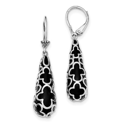 Onyx Teardrop Leverback Earrings Sterling Silver Rhodium-plated QE12025, MPN: QE12025, 191101299490