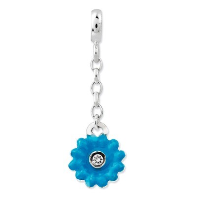 Blue Enamel Flower Diamond 1/2 inch Dangle Enhancer Sterling Silver QN107, MPN: QN107, 191101278792