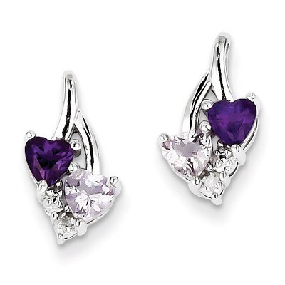 Amethyst &amp; Pink Quartz &amp; Diamond Earrings Sterling Silver QE10259PQ, MPN: QE10259PQ, 883957434278