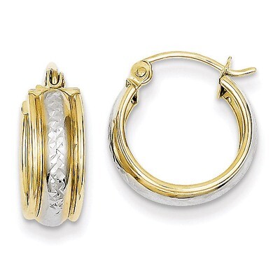 Diamond Cut Small Hoop Earrings 10K Gold &amp; Rhodium 10TC364, MPN: 10TC364, 883957494920