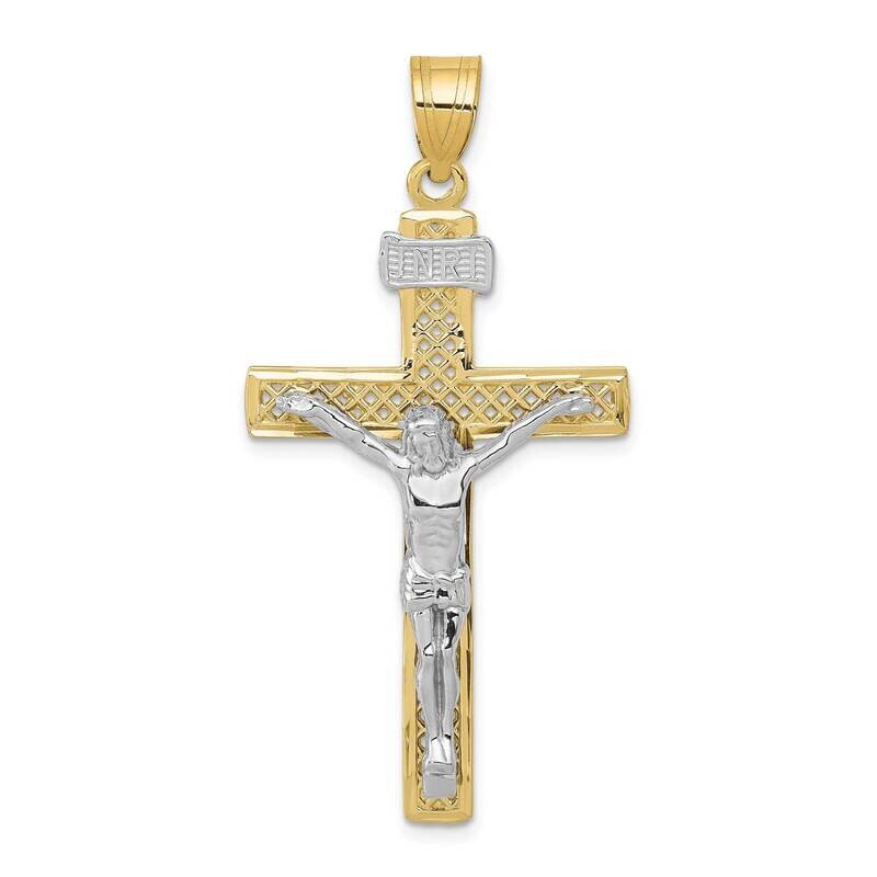Solid 10k Two-Tone Gold Cross Pendant - INRI Crucifix, 1.39 Inch Handmade In USA - View #12
