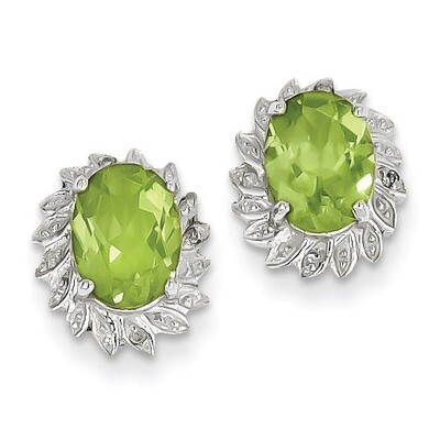 Peridot &amp; Diamond Post Earrings Sterling Silver Rhodium-plated QDX843, MPN: QDX843, 883957356013