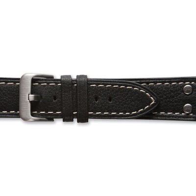 Black 22mm Flat Stitched Calfskin with Studs Watch Band 8 Inch BA316-22, MPN: BA316-22, 191101094125