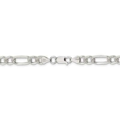30 Inch 7mm Pav Flat Figaro Chain Sterling Silver QFF180-30, MPN: QFF180-30, 191101394379