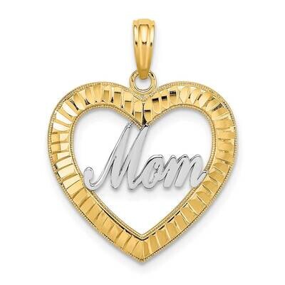 Heart Frame Mom Charm 14k Gold Rhodium Diamond-cut K9416, MPN: K9416, 637218135752