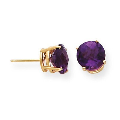 8mm Amethyst Checker Post Earrings 14k Gold XE75AC, MPN: XE75AC, 883957098807