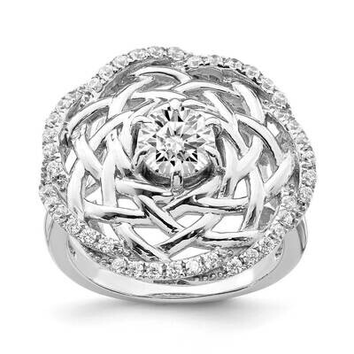 6mm CZ Diamond Center Woven Ring Sterling Silver Rhodium-plated QR6856, MPN: QR6856, 883957951522