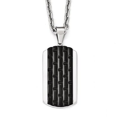 Polished Black IP-plated Dog Tag Necklace - Stainless Steel SRN1985-24 by Chisel, MPN: SRN1985-24, …