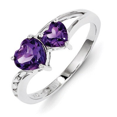 Amethyst Heart Ring Sterling Silver Rhodium-plated Diamond QR4633AM, MPN: QR4633AM, 883957407203