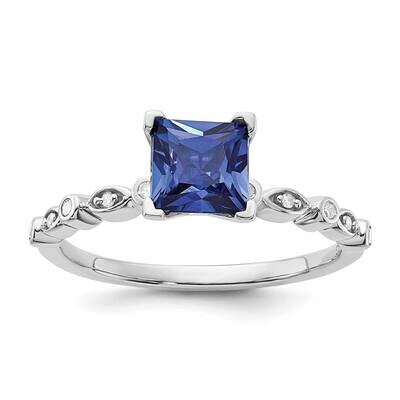 Sterling Silver Polished 6mm Cr Blue Sapphire and Diamond Ring RM3576-CS-SSAS43-7