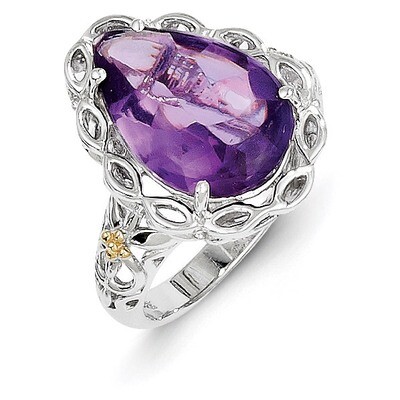 Amethyst Ring Sterling Silver &amp; 14k Gold QTC702-6