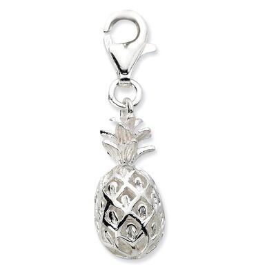 Polished Pineapple Charm Sterling Silver Click-on QCC598 by Amore La Vita, MPN: QCC598, 886774073880