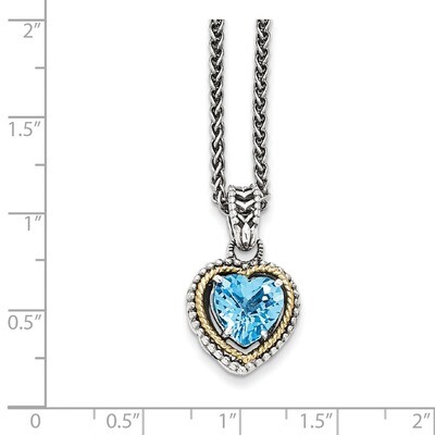 Blue Topaz Heart Necklace Sterling Silver &amp; 14k Gold Antiqued QTC1031, MPN: QTC1031, 191101386947