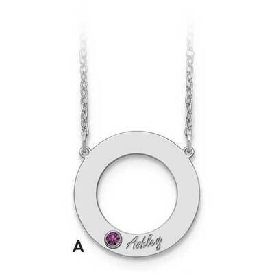 10kw with 14KY Bezel &amp; 1 Birthstone Name Cutout Circle Necklace 10k White Gold with 14k Gold Bezels…