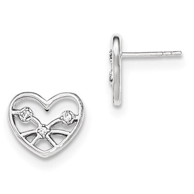 CZ Heart Post Earrings Sterling Silver QE12429