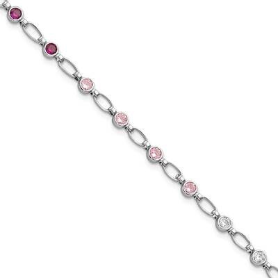 Red Pink Clear CZ Diamond Bracelet Sterling Silver Rhodium-Plated Polished QG5938-7.25, MPN: QG5938…