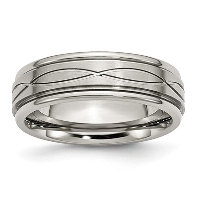 Stainless Steel Polished Brushed Criss-cross Design 7mm Ridged Edge Band Stainless Steel Polished S…
